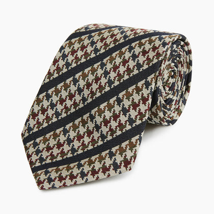Brown Houndstooth Stripe Silk Tie Image 4