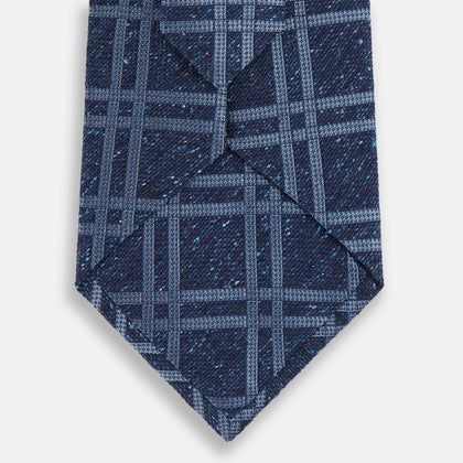 Navy Bold Double Check Silk Tie Image 2