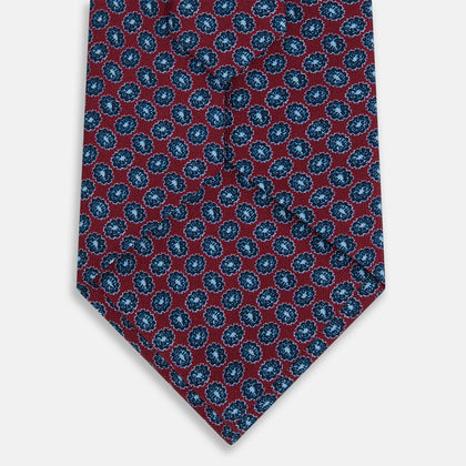 Blue and Red Floral Foulard Printed Silk Tie Image 2