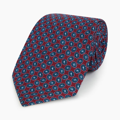 Blue and Red Floral Foulard Printed Silk Tie Image 4