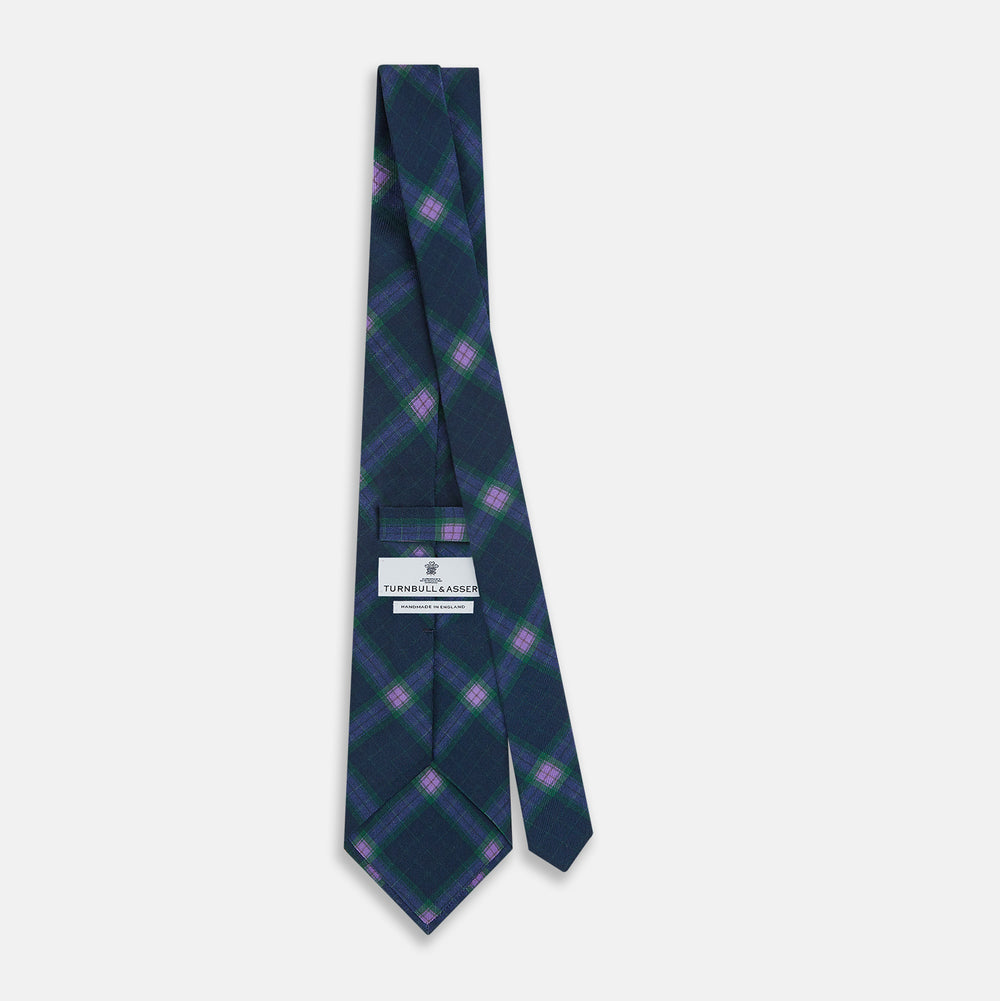 PURPLE AND GREEN CHECKED SILK TIE OS