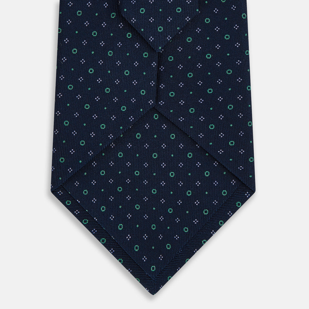 Dark Navy Geometric Pin-Dot Silk Tie OS