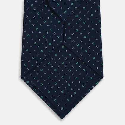 Dark Navy Geometric Pin-Dot Printed Silk Tie Image 2