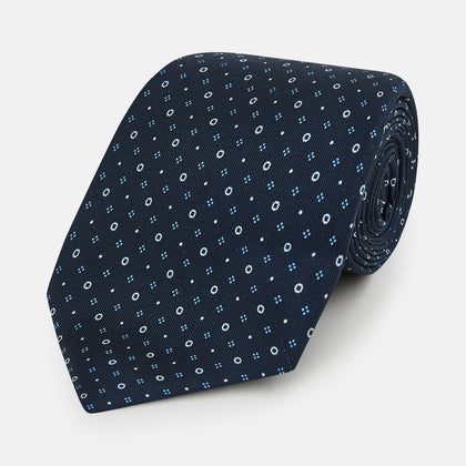 Navy Blue Geometric Pin-Dot Printed Silk Tie