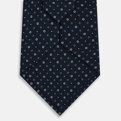 Navy Blue Geometric Pin-Dot Printed Silk Tie Image 2