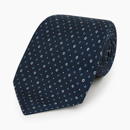Navy Blue Geometric Pin-Dot Printed Silk Tie Image 4