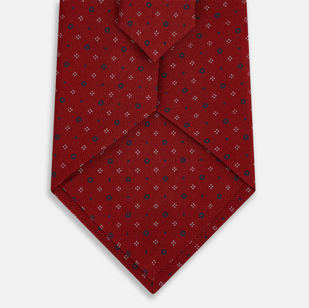 Red Geometric Pin-Dot Silk Tie OS