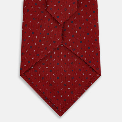 Red Geometric Pin-Dot Printed Silk Tie Image 2