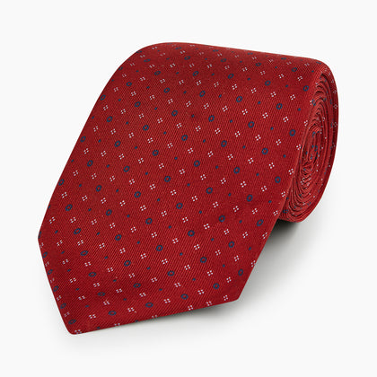 Red Geometric Pin-Dot Printed Silk Tie Image 4