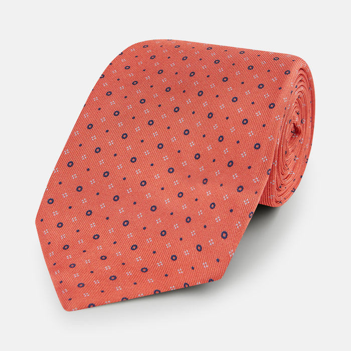 Orange Geometric Pin-Dot Printed Silk Tie