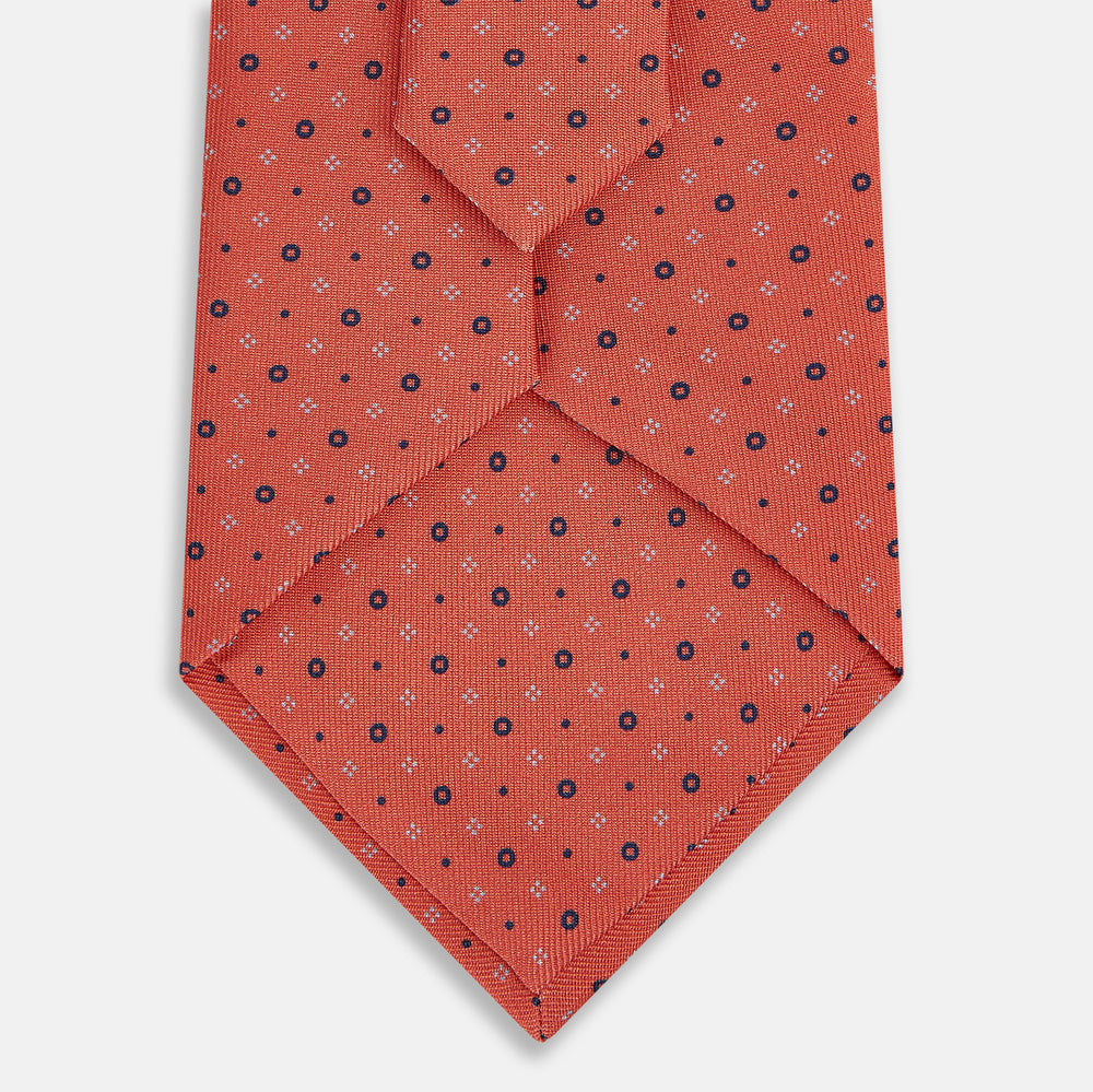 Orange Geometric Pin-Dot Silk Tie OS