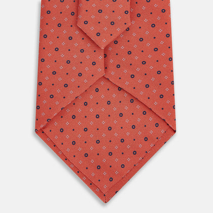 Orange Geometric Pin-Dot Printed Silk Tie Image 2