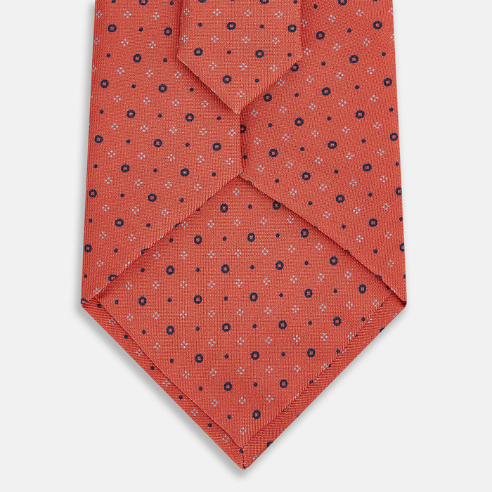 Orange Geometric Pin-Dot Printed Silk Tie Image 2