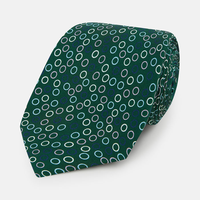 Forest Green Circle Printed Silk Tie