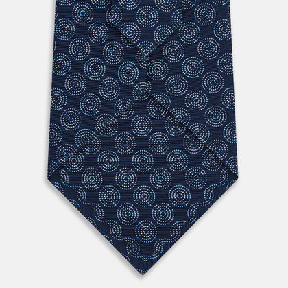 Navy Dotted Roundel Printed Silk Tie Image 2