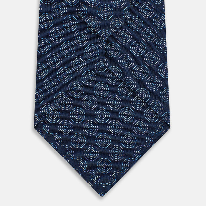 Navy Dotted Roundel Printed Silk Tie Image 2
