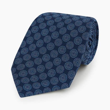 Navy Dotted Roundel Printed Silk Tie Image 4