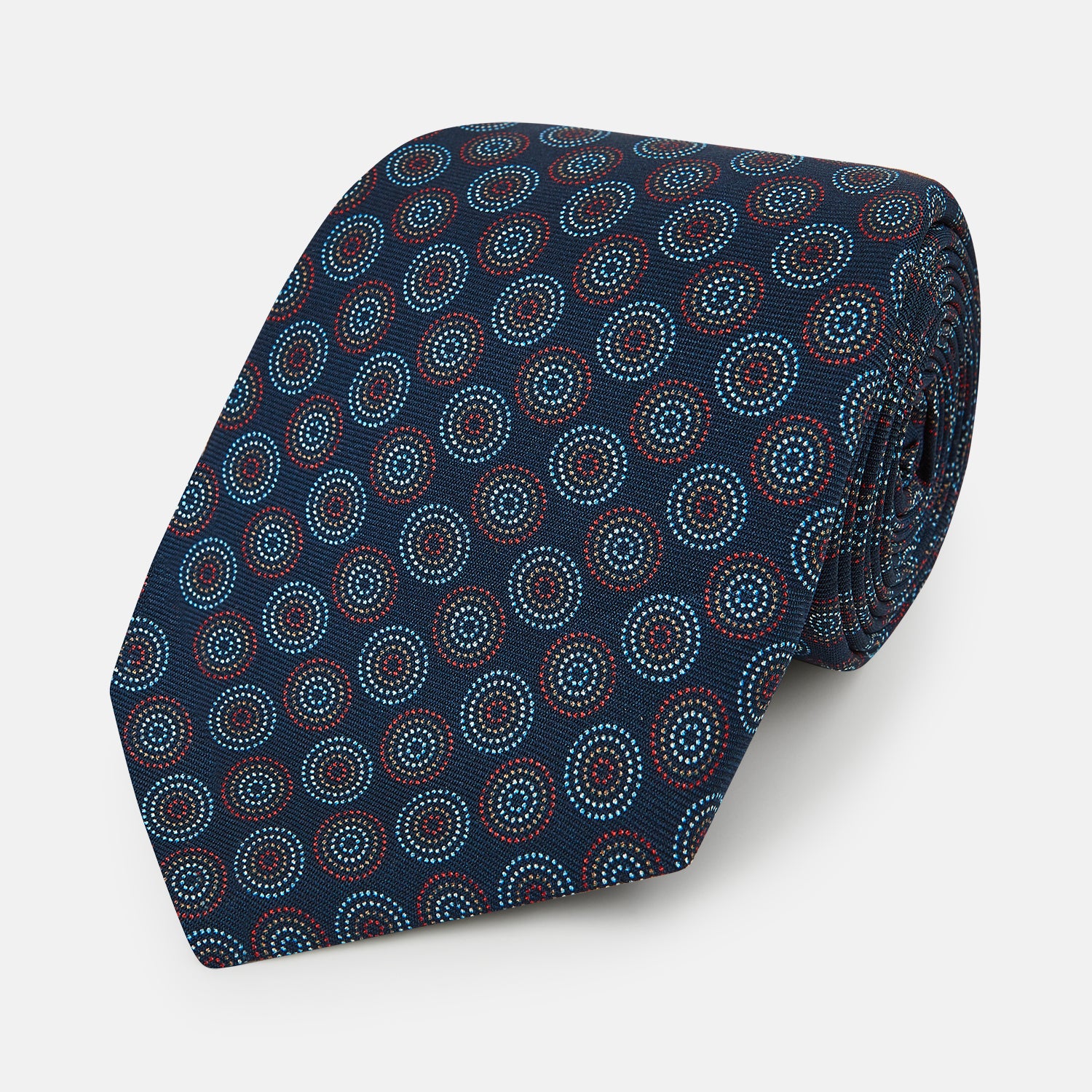 View 1 of product Navy Dotted Roundel Patterned Silk Tie OS