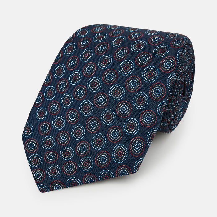 Navy Dotted Roundel Printed Silk Tie
