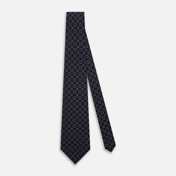 Navy Dotted Roundel Printed Silk Tie Image 1