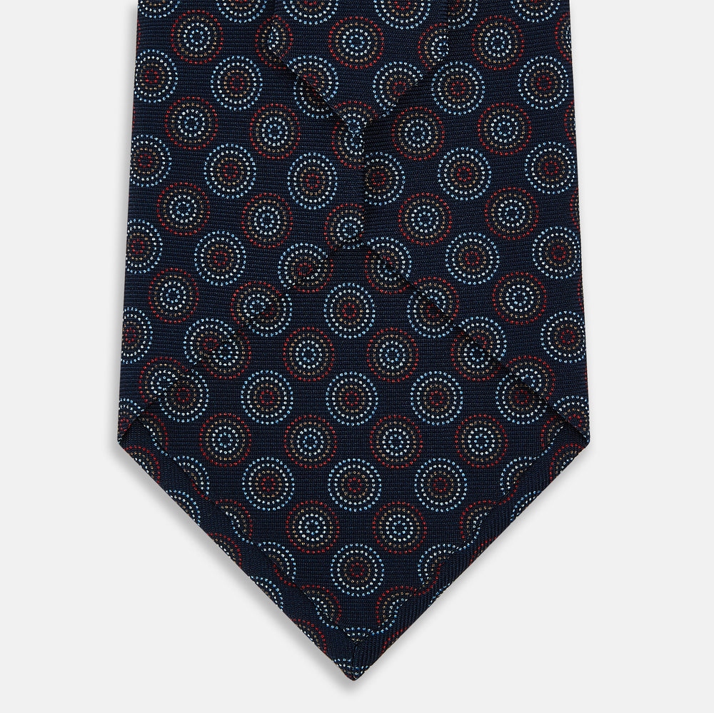 Navy Dotted Roundel Patterned Silk Tie OS