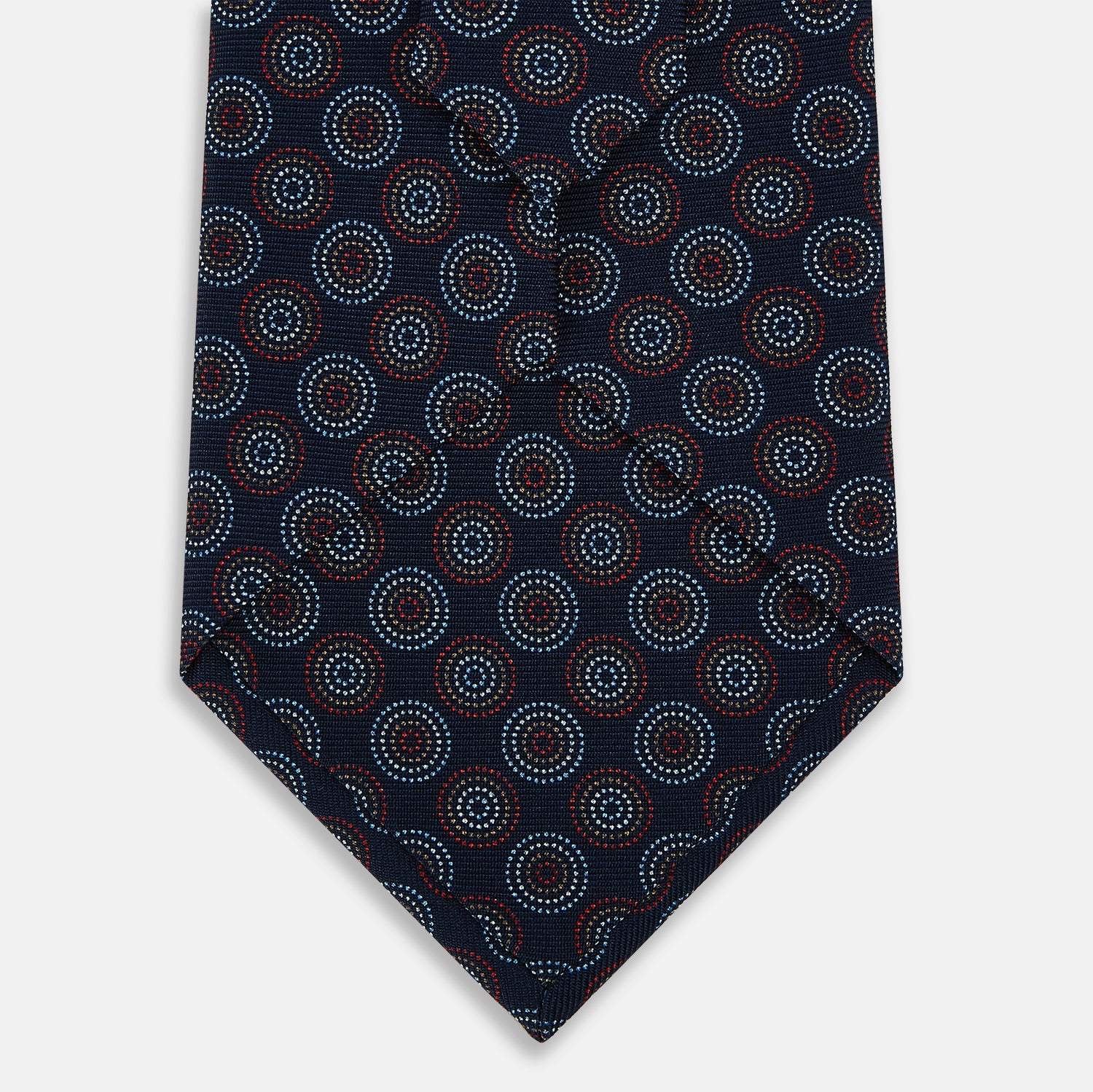 View 3 of product Navy Dotted Roundel Patterned Silk Tie OS