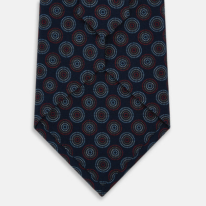 Dark Navy Dotted Roundel Printed Silk Tie Image 2