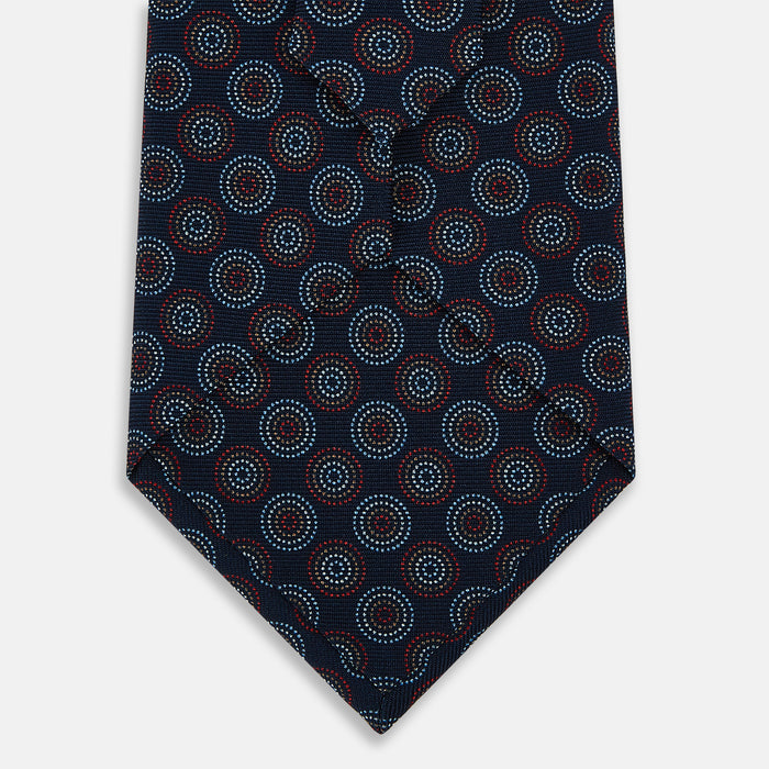 Navy Dotted Roundel Printed Silk Tie Image 2