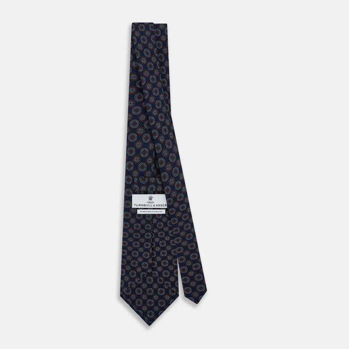 Navy Dotted Roundel Printed Silk Tie Image 3
