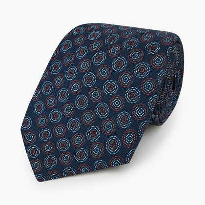 Dark Navy Dotted Roundel Printed Silk Tie Image 4