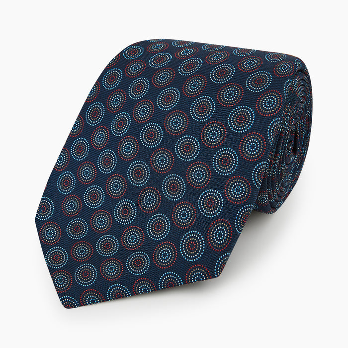 Navy Dotted Roundel Printed Silk Tie Image 4