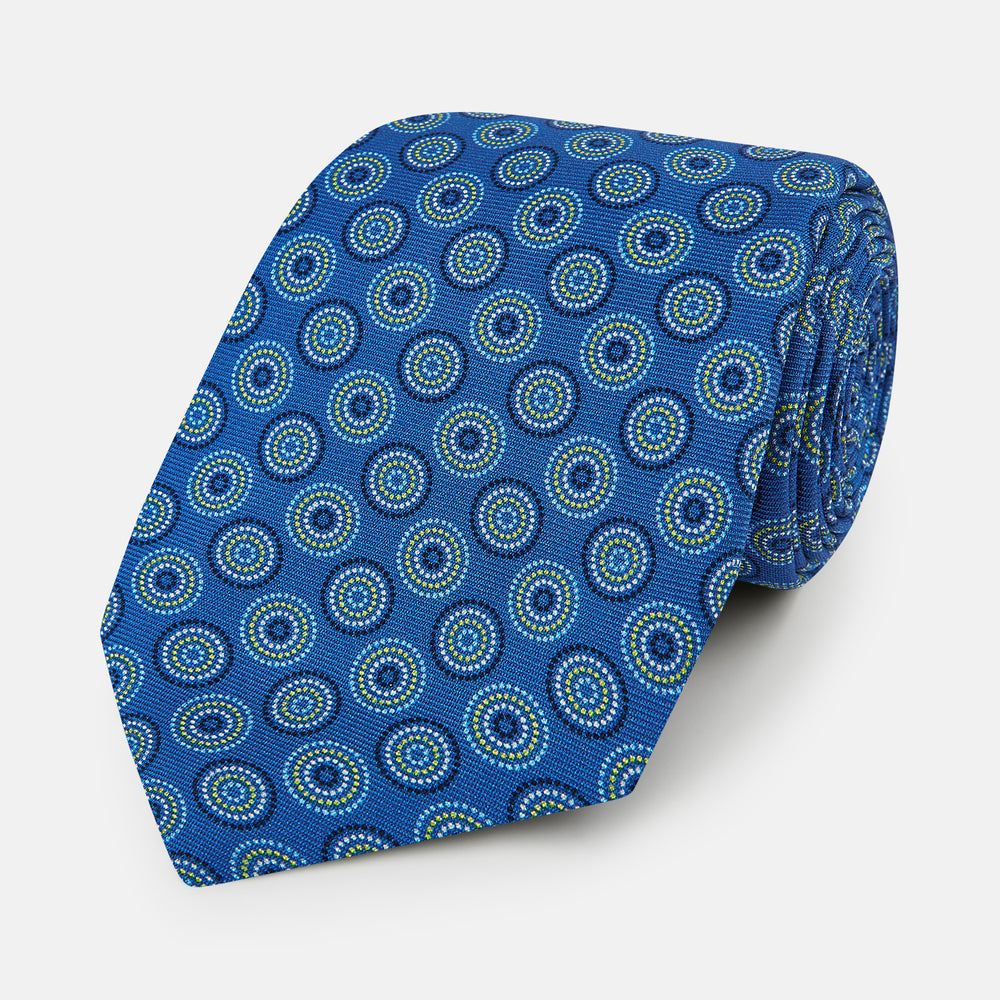 Avio Blue Dotted Roundel Patterned Silk Tie OS