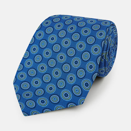 Avio Blue Dotted Roundel Printed Silk Tie