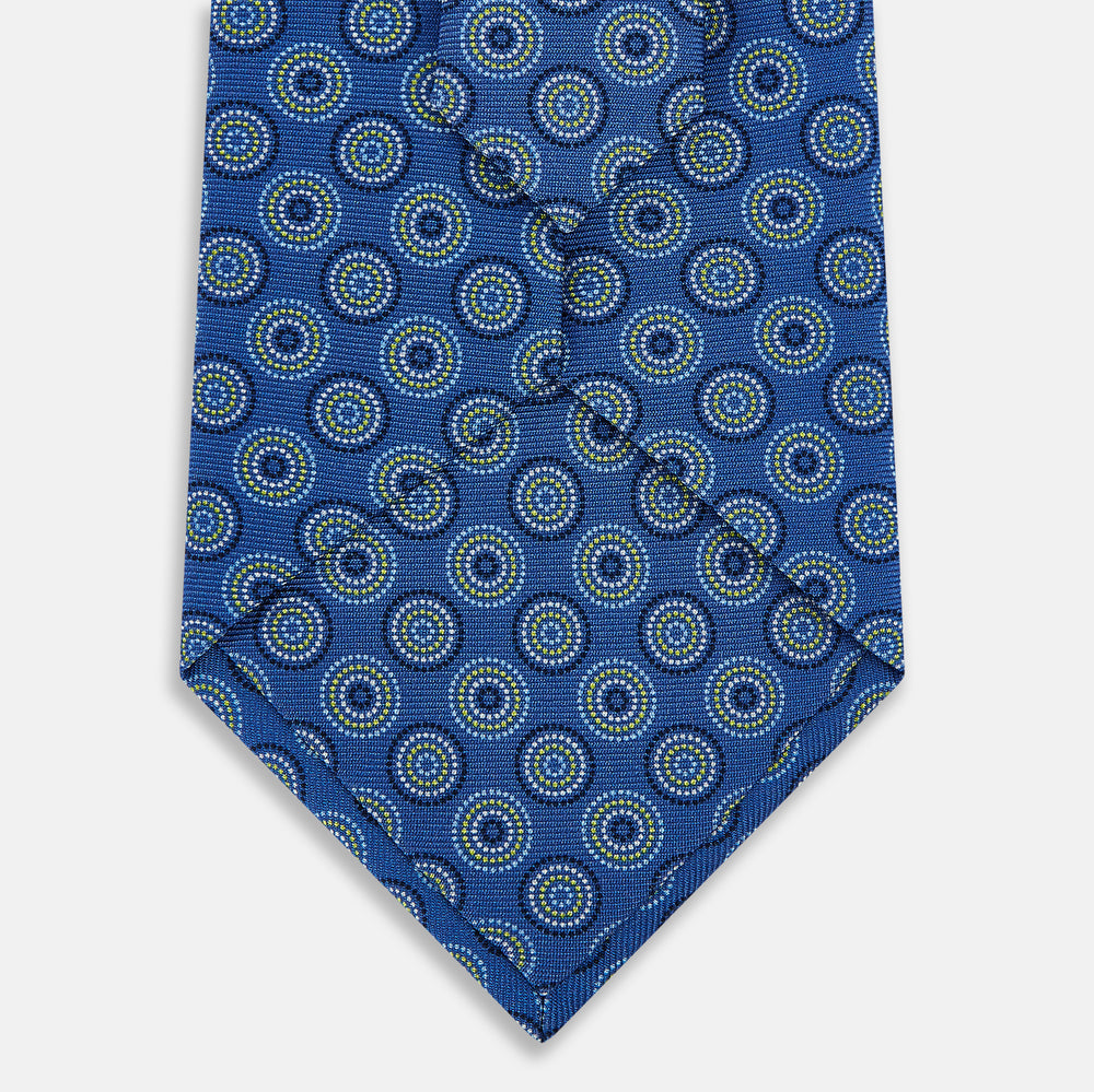 Avio Blue Dotted Roundel Patterned Silk Tie OS