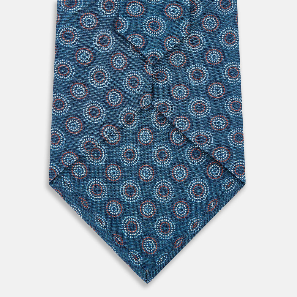 Blue Dotted Roundel Patterned Silk Tie OS