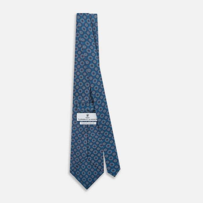 Blue Dotted Roundel Printed Silk Tie Image 3