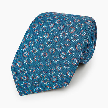 Blue Dotted Roundel Printed Silk Tie Image 4