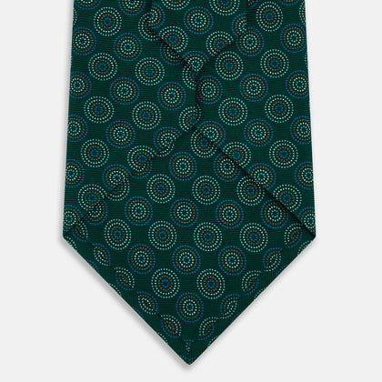 Forest Green Dotted Roundel Printed Silk Tie Image 2
