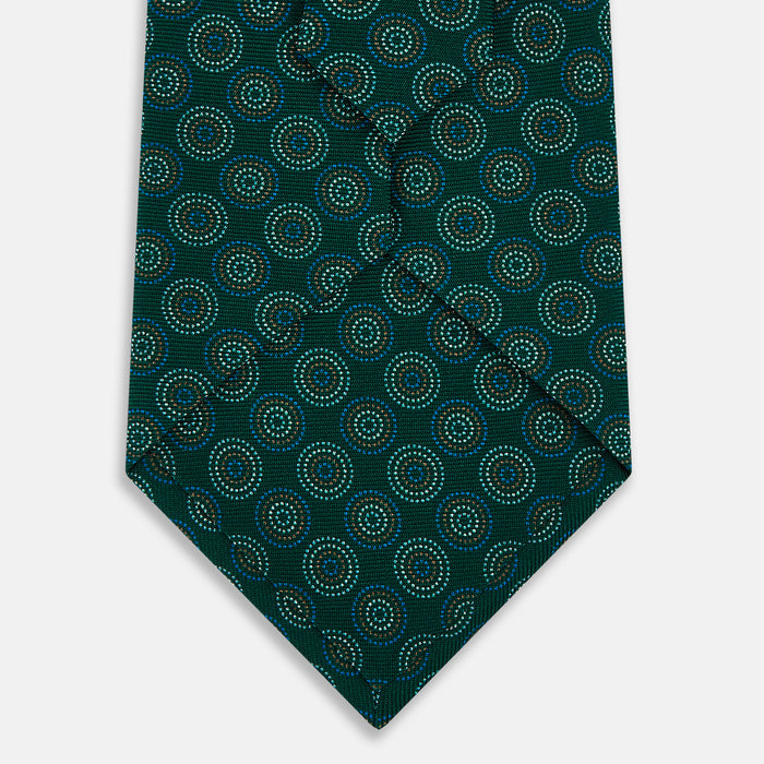 Forest Green Dotted Roundel Printed Silk Tie Image 2