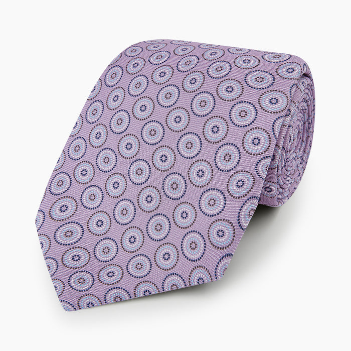Lilac Dotted Roundel Printed Silk Tie Image 4