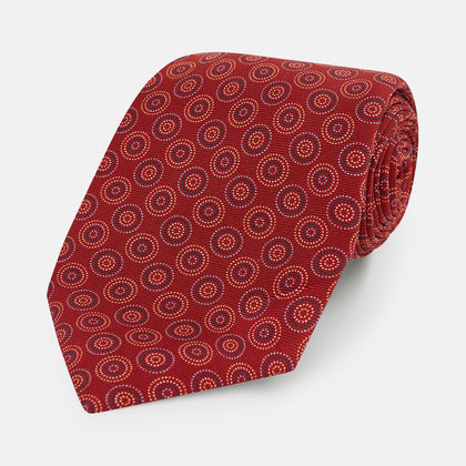 Red Dotted Roundel Printed Silk Tie