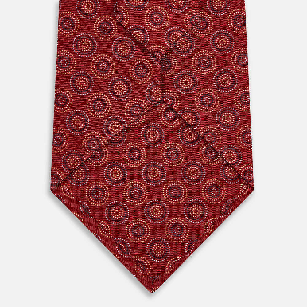 TIES 9.5CM MULTI CIRCLES PRINTED SILK RED OS