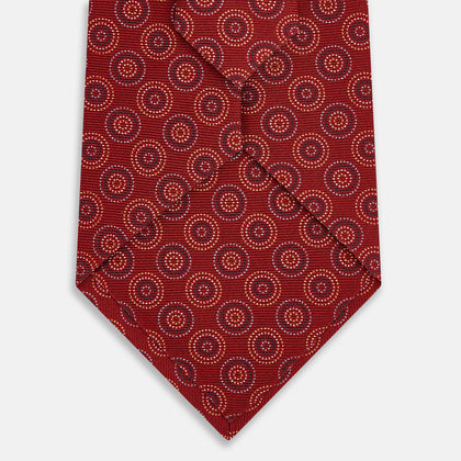 Red Dotted Roundel Printed Silk Tie Image 2