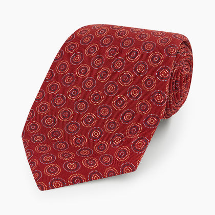 Red Dotted Roundel Printed Silk Tie Image 4