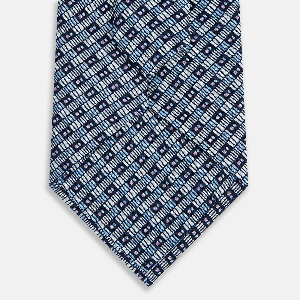 Pale Blue Hatched-Rectangle Neats Silk Tie OS