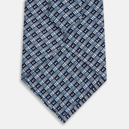 Pale Blue Hatched-Rectangle Neats Silk Tie Image 2