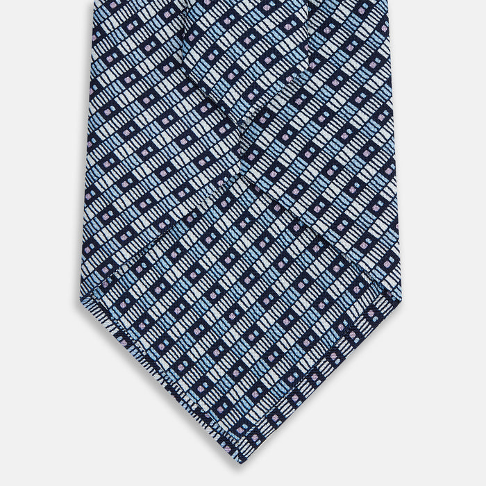 Pale Blue Hatched-Rectangle Neats Silk Tie Image 2