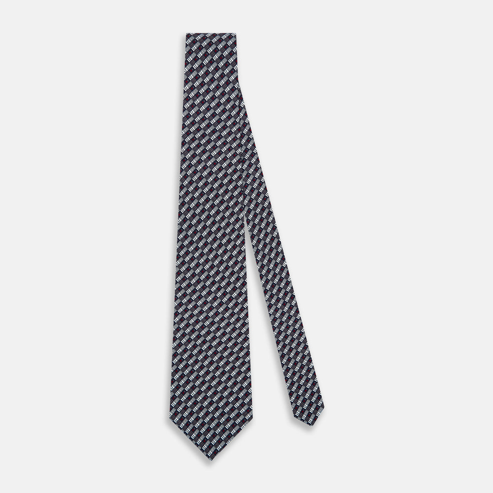 Ash Hatched Mosaic Printed Silk Tie OS