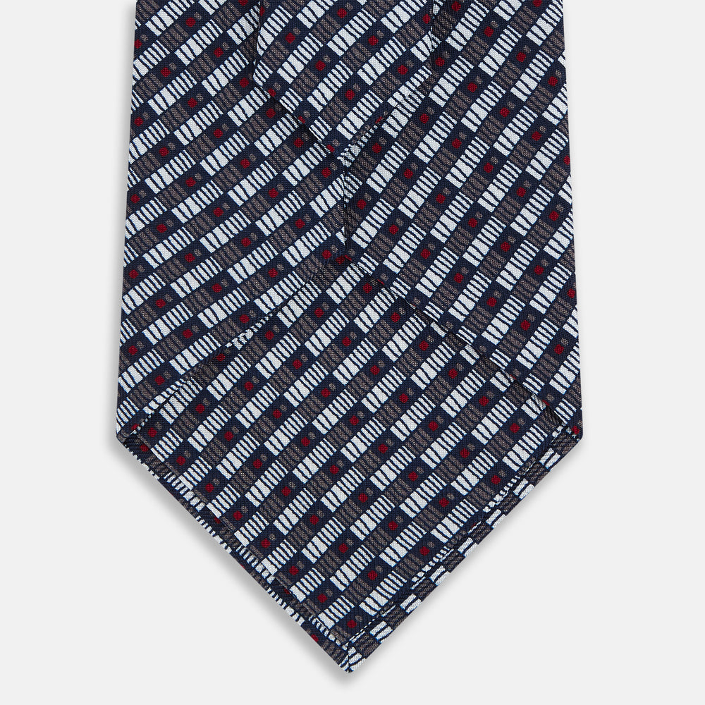 Ash Hatched Mosaic Printed Silk Tie OS