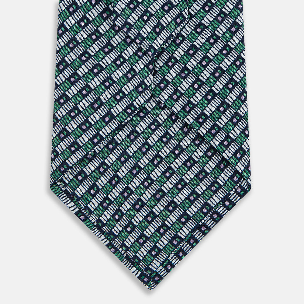 Kelly Green Hatched Mosaic Printed Silk Tie OS